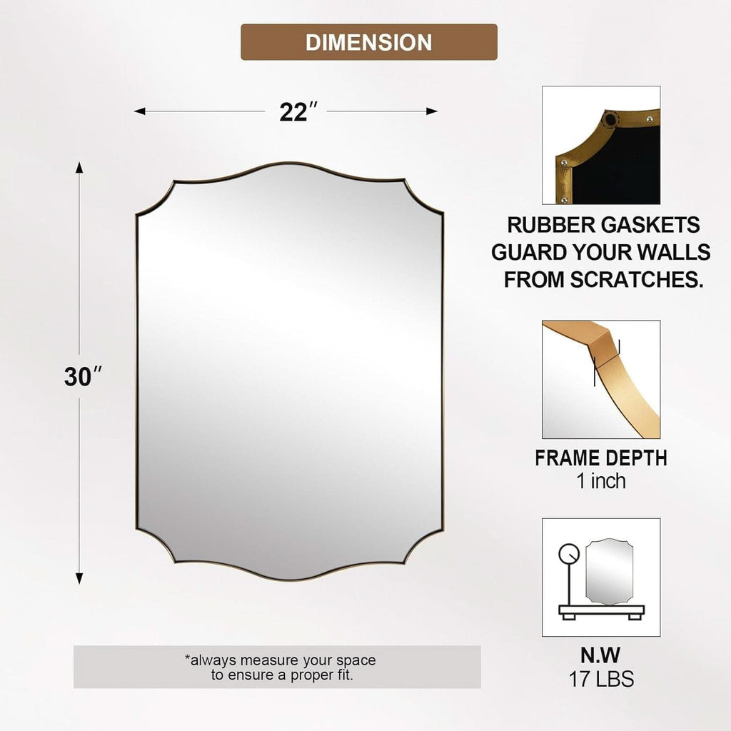 Stainless Steel Wall Mount Vanity Mirror 22x30 Asymmetrical Frame-4