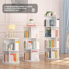 Rotating Corner Bookshelf 360 Degree White Storage-4