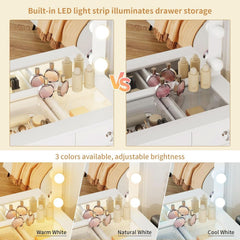 White Makeup Vanity With Illuminated Mirror Drawers-1