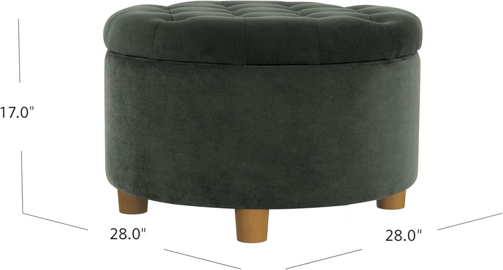 Handcrafted Loden Green Velvet Storage Ottoman 28In-2