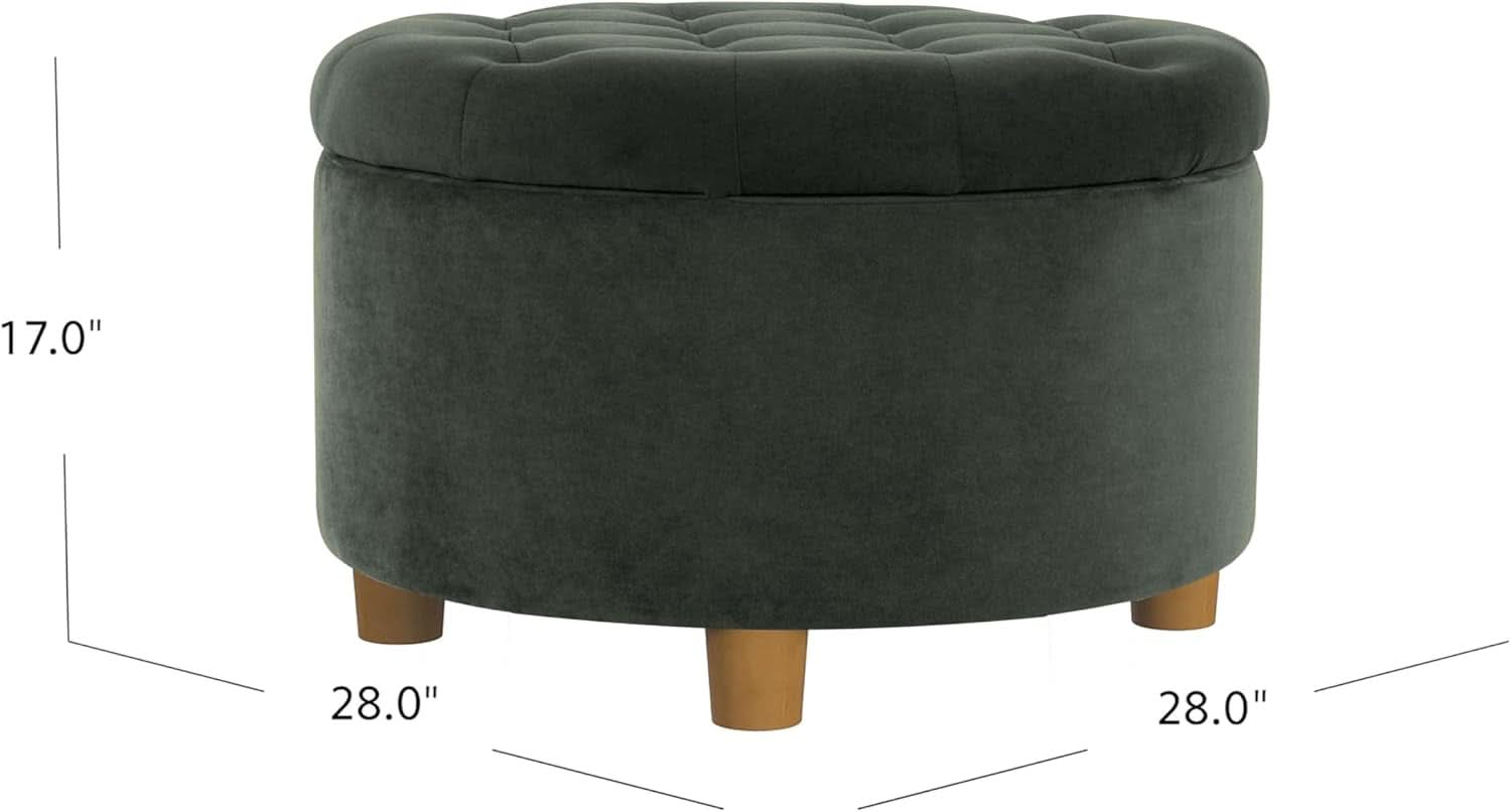 Handcrafted Loden Green Velvet Storage Ottoman 28In-2
