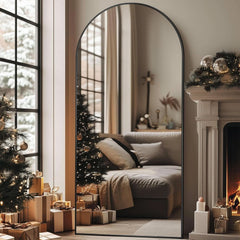 Black 76x34 Inch Arched Full Length Floor Mirror with Aluminum Frame-1