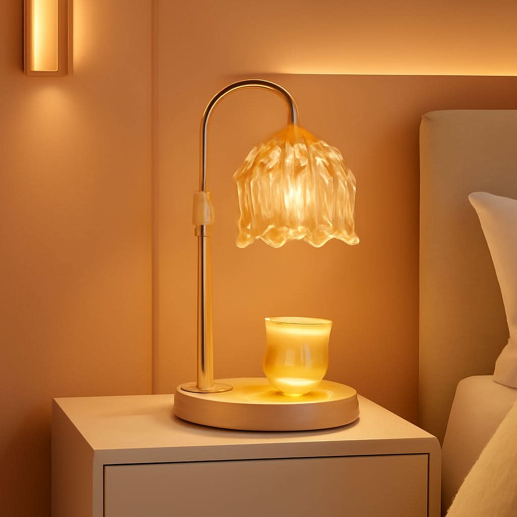 Flower Amber Decorative Candle Warmer Timer Tabletop
