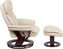Beige Leathersoft Upholstered Recliner With Ottoman-4