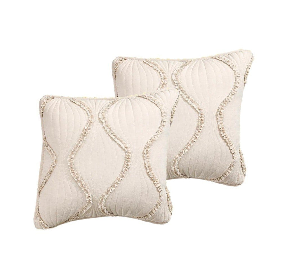 DaDa Bedding Set of 2 Charming Country Tufted Ivory Tan Ruffles Throw Pillow Covers - 18" x 18" (JHW873)-1