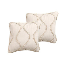 DaDa Bedding Set of 2 Charming Country Tufted Ivory Tan Ruffles Throw Pillow Covers - 18" x 18" (JHW873)-1