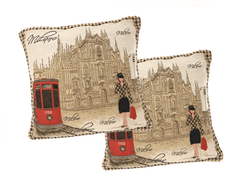 DaDa Bedding Set of 2-Pieces Postcard Milan Tapestry Throw Pillow Covers w/ Pillow Inserts, 18" x 18"-0