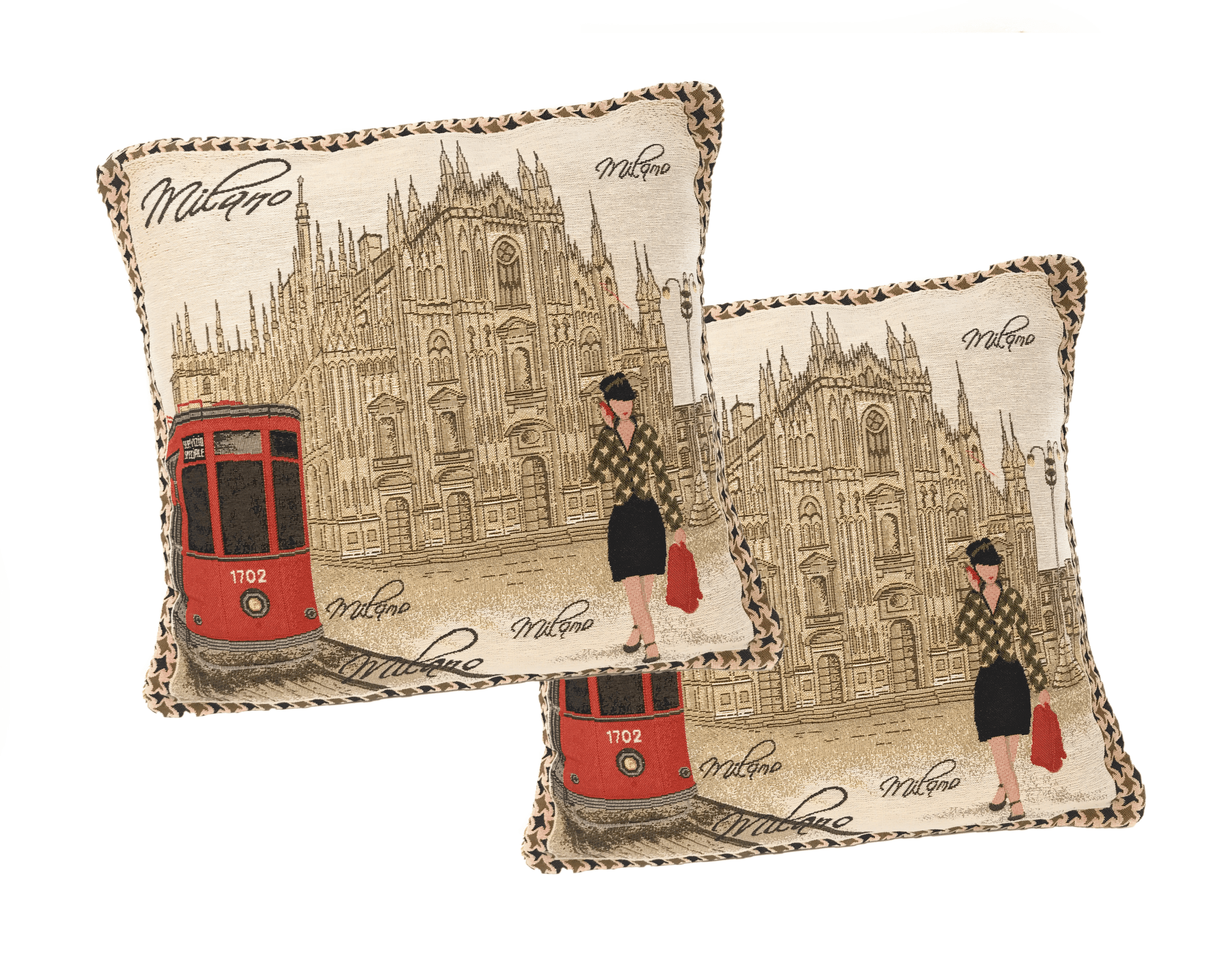DaDa Bedding Set of 2-Pieces Postcard Milan Tapestry Throw Pillow Covers w/ Pillow Inserts, 18" x 18"-0