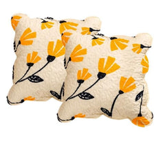 DaDa Bedding Set of 2-Pieces Yellow Fleur Floral Golden Orange Ivory Cream Scalloped Throw Pillow Covers, 18" x 18" (18112)-0