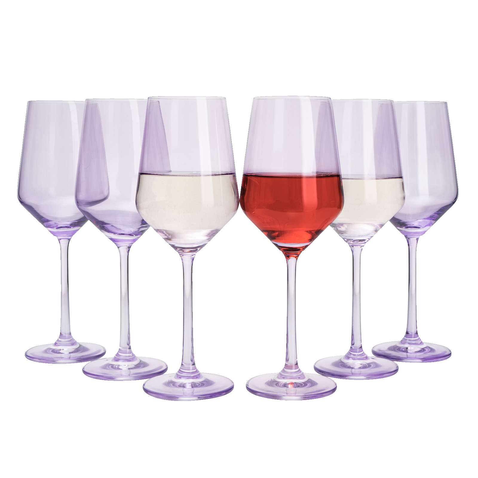 Set of 6 Colored Wine Glasses - 12 oz Hand Blown Italian Style (6, Lavender Purple)-0