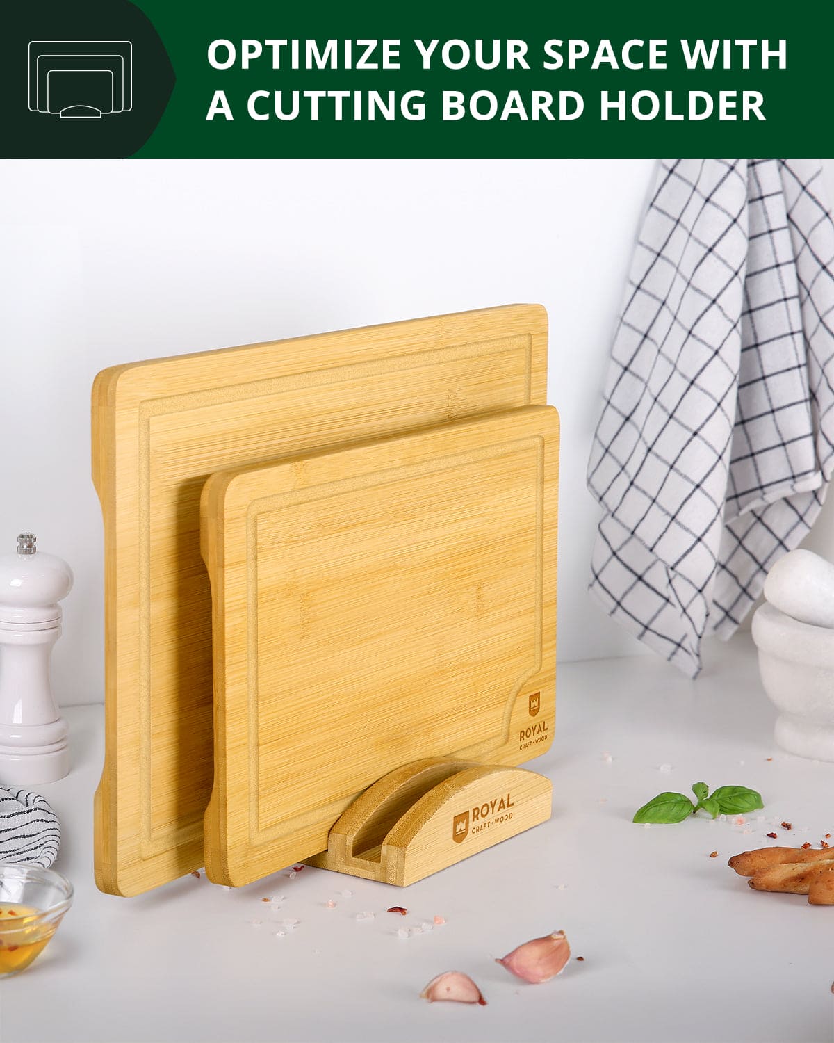 Cutting Board Stand with 3 Slots, Natural-2