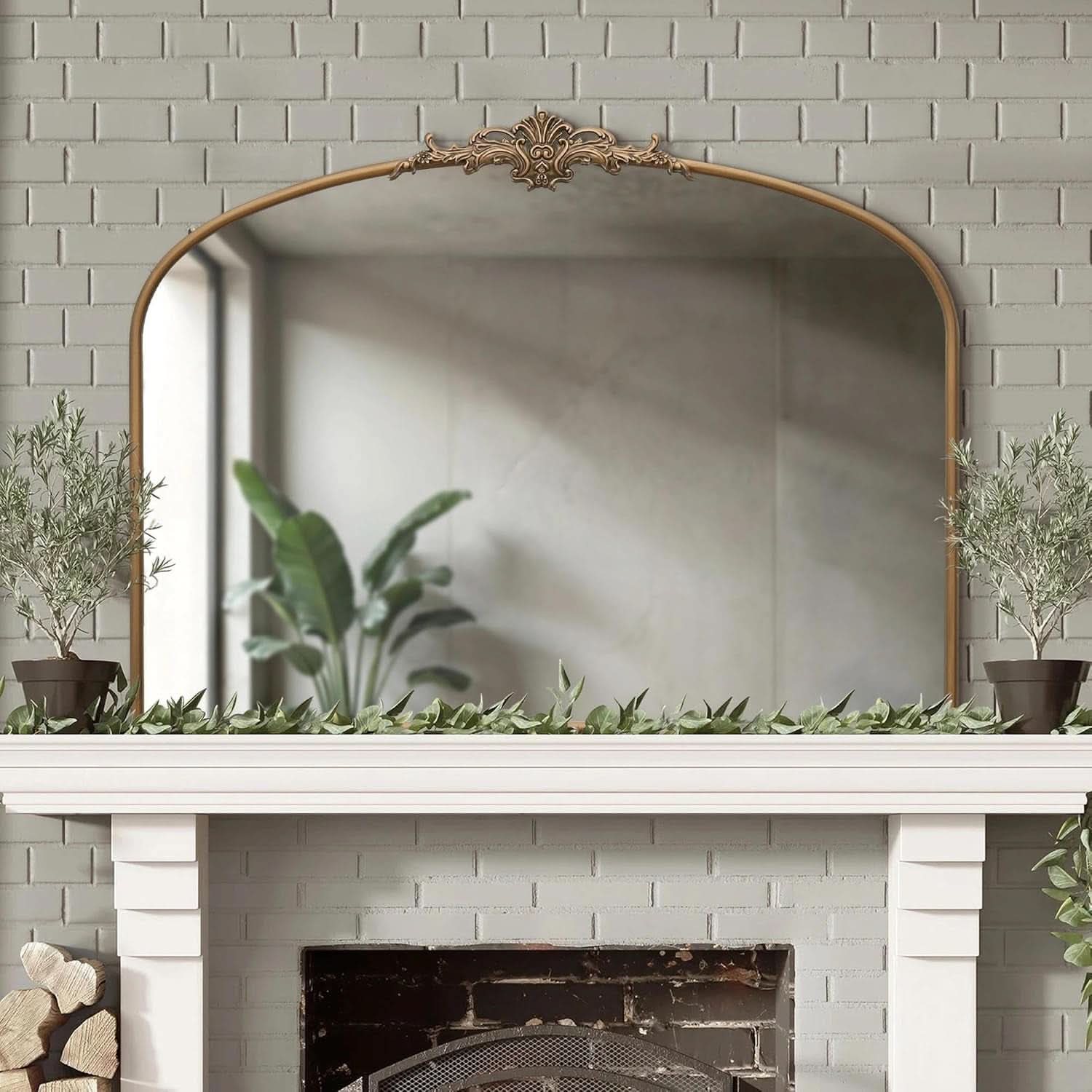 Arched Gold Wall Mirror 40x30 Inches Vintage Ornate-1