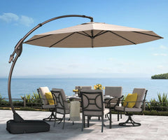 11ft Cantilever Umbrella With Base Champagne Aluminum Outdoor Patio Shade Durable Frame-0