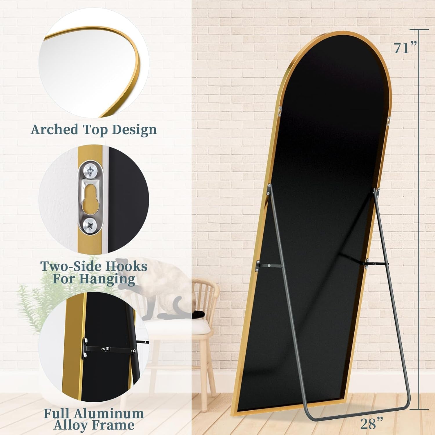 Full Length Floor Mirror 71x28 Inches Gold Aluminum Frame-4