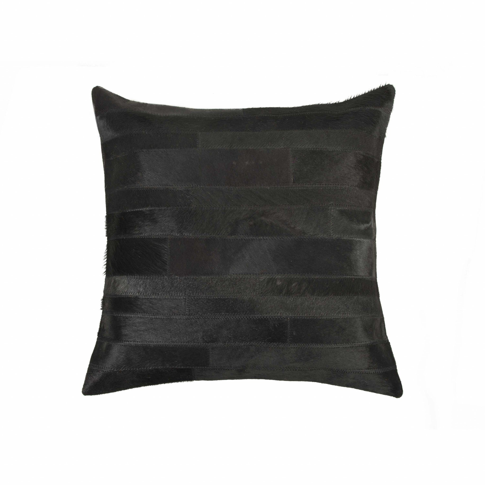 18" Black Cowhide Throw Pillow-0
