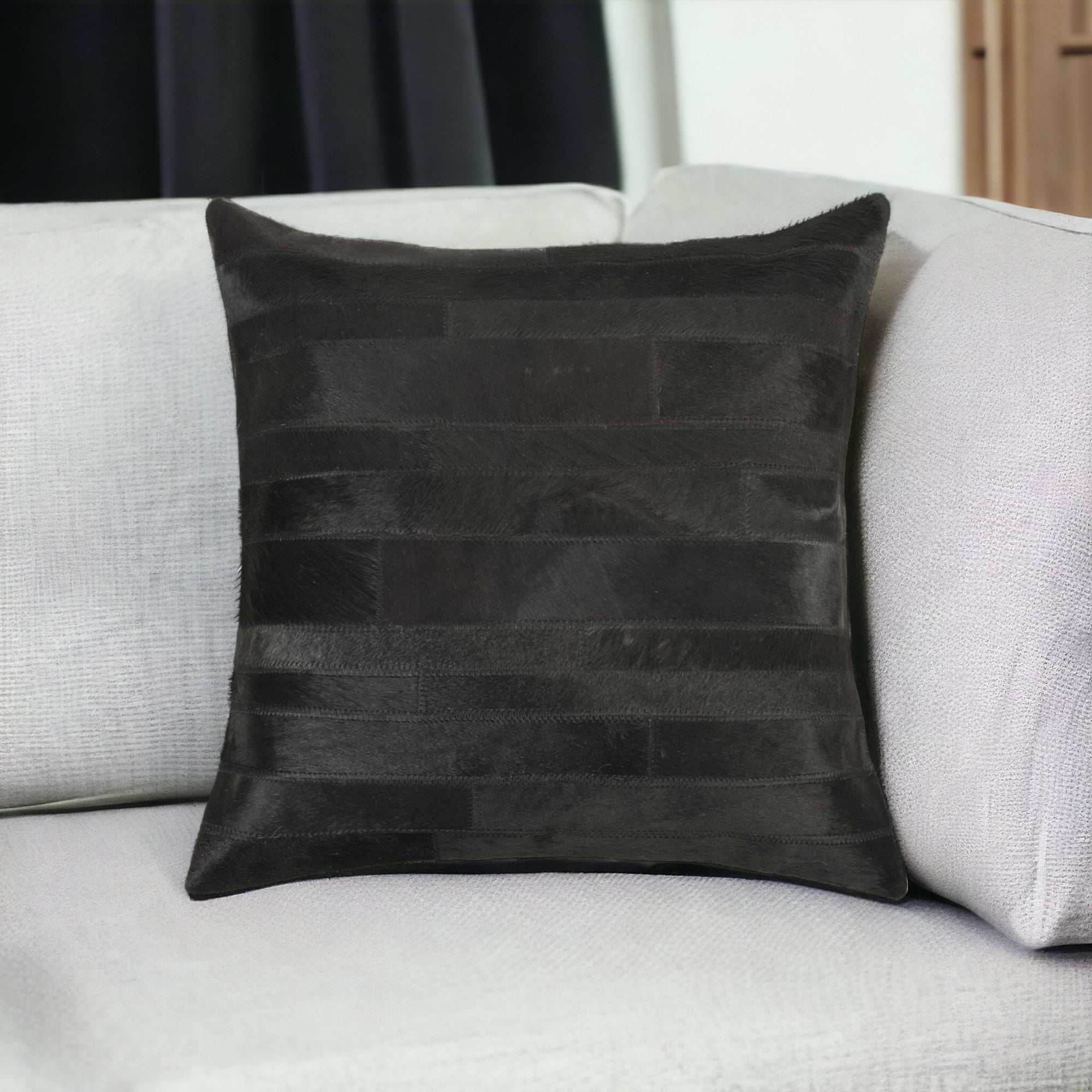 18" Black Cowhide Throw Pillow-1