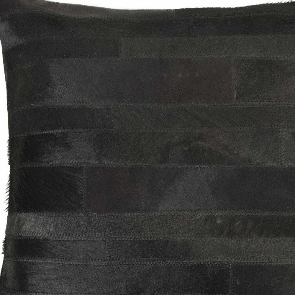 18" Black Cowhide Throw Pillow-3