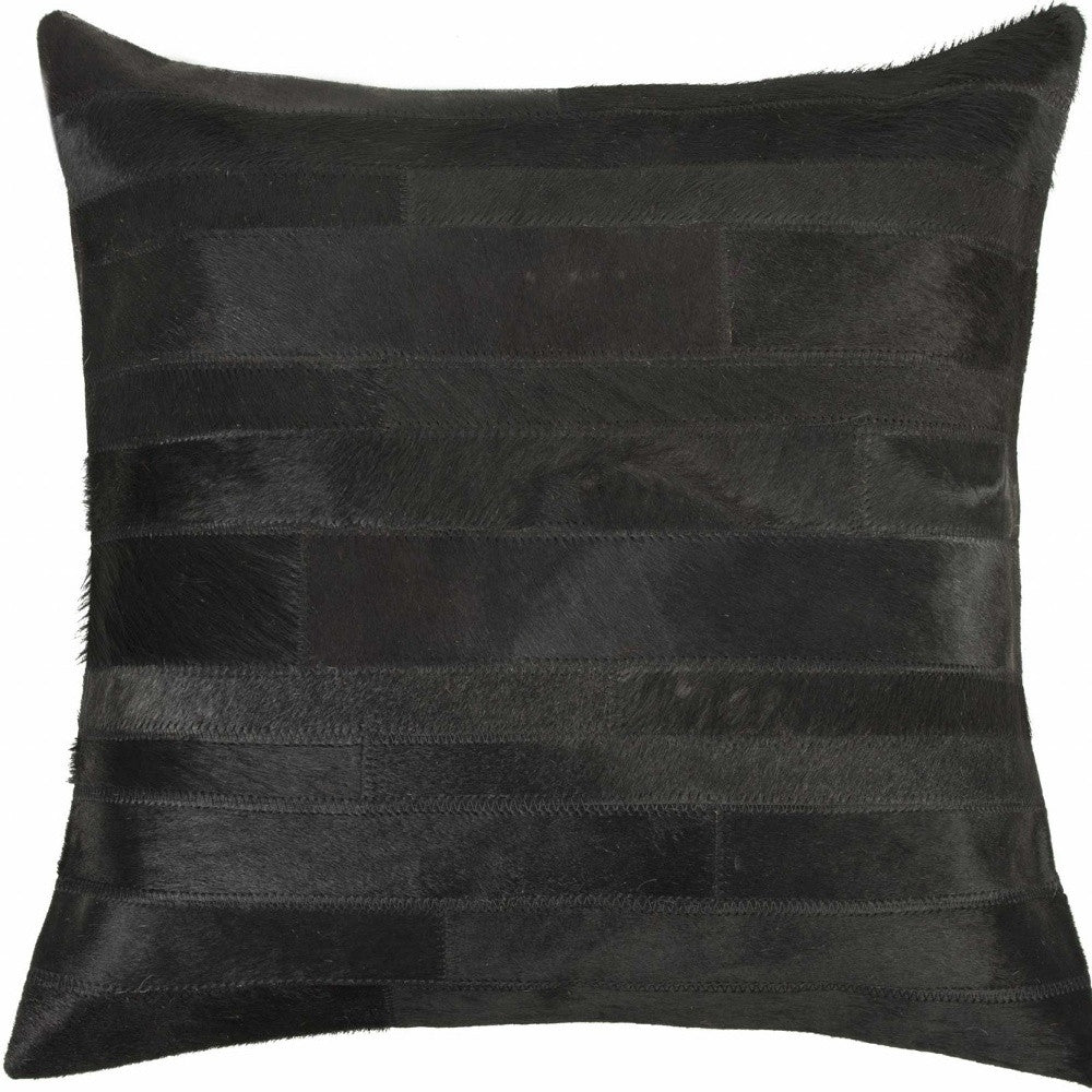 18" Black Cowhide Throw Pillow-4