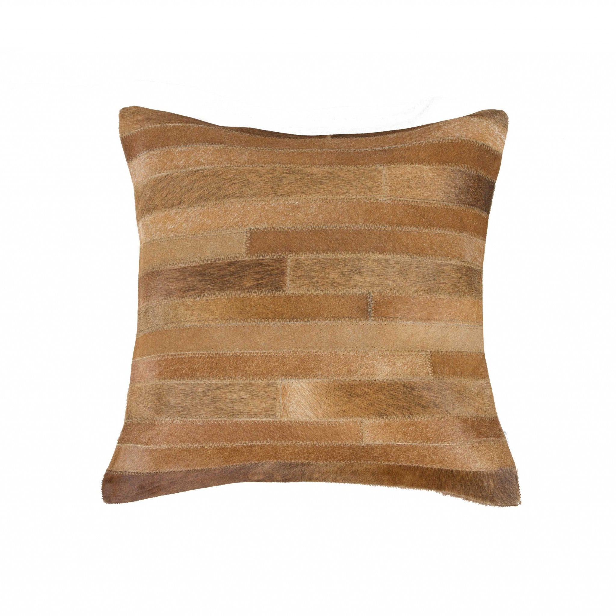 18" Brown Cowhide Throw Pillow-1