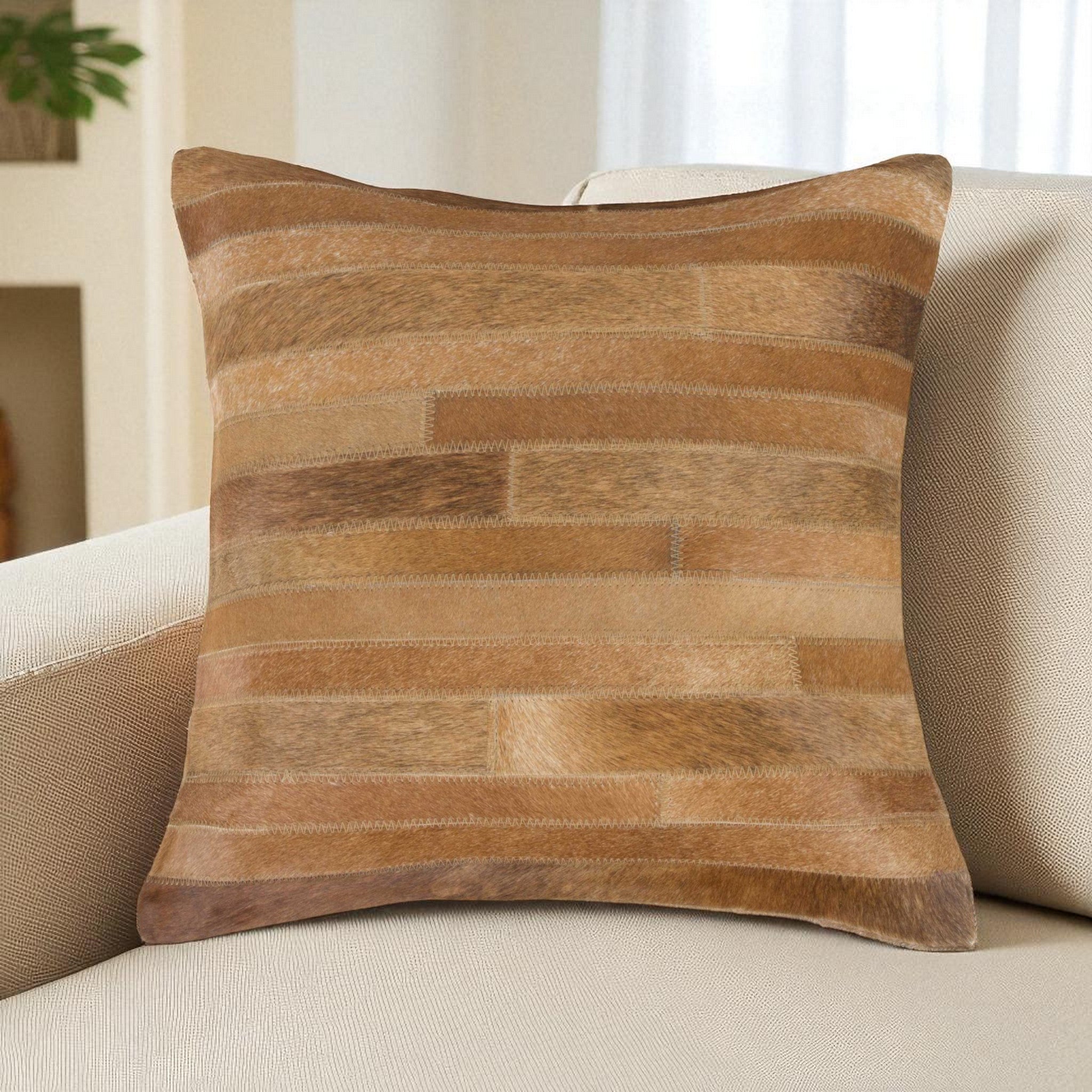 18" Brown Cowhide Throw Pillow-0