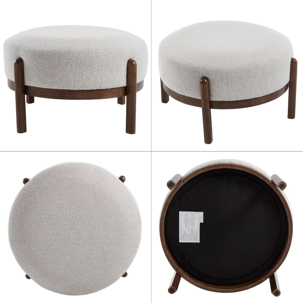 Beige Sherpa Ottoman Footstool With Premium Lumber-2