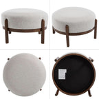 Beige Sherpa Ottoman Footstool With Premium Lumber-2