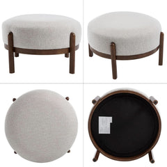 Beige Sherpa Ottoman Footstool With Premium Lumber-2