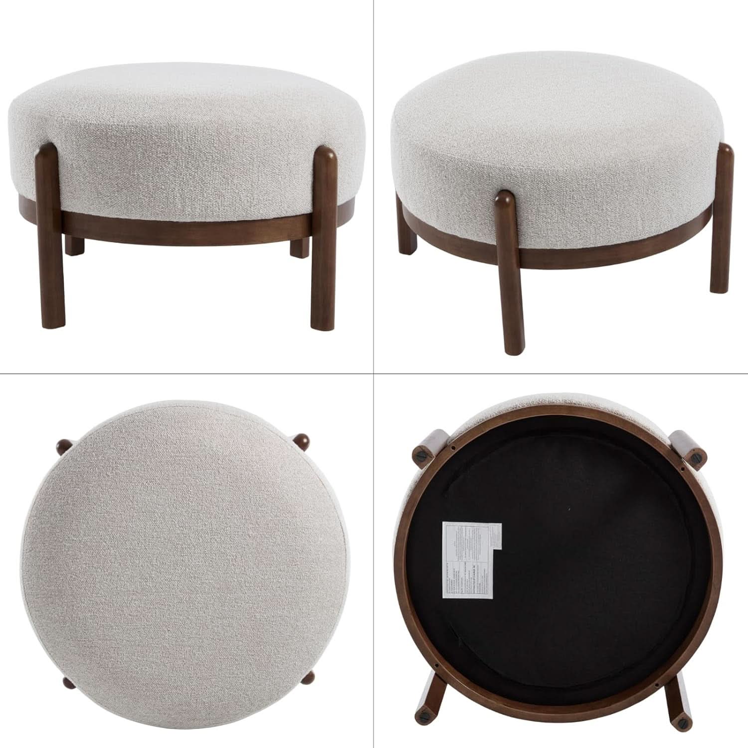 Beige Sherpa Ottoman Footstool With Premium Lumber-2