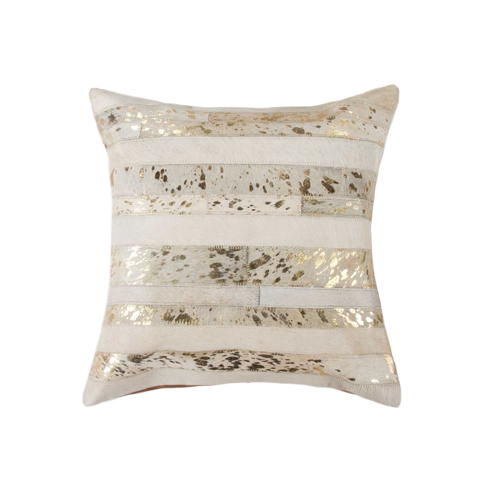 18" Beige Cowhide Throw Pillow-1