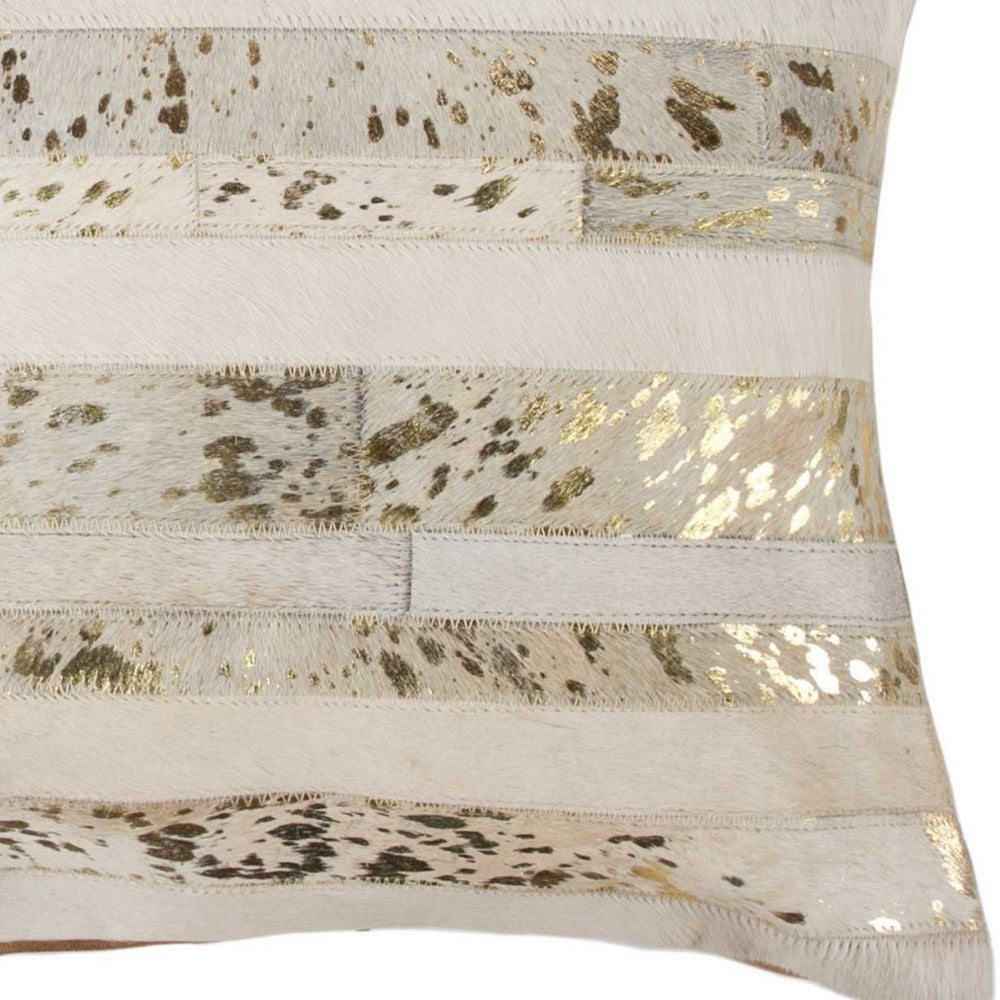 18" Beige Cowhide Throw Pillow-3