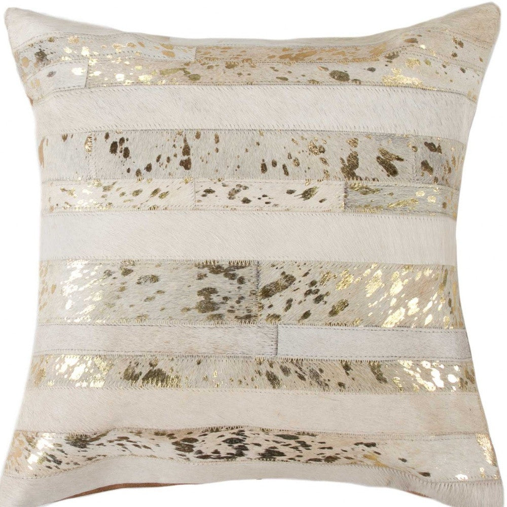 18" Beige Cowhide Throw Pillow-4