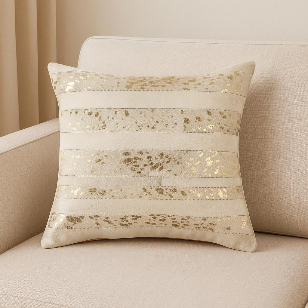 18" Beige Cowhide Throw Pillow-0