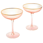 Colored Blush Pink & Gilded Rim Coupe Glass, Large 9oz