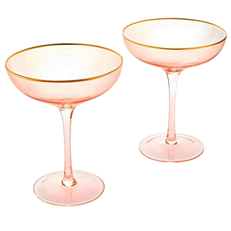 Colored Blush Pink & Gilded Rim Coupe Glass, Large 9oz