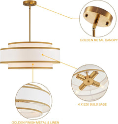 Gold Drum Chandelier 19.7 Inch Contemporary Lighting-4