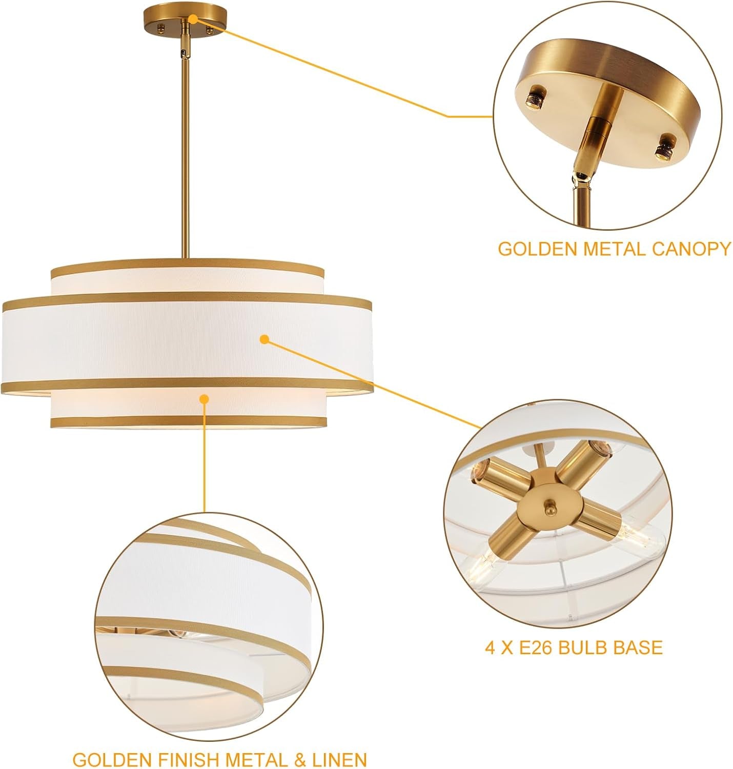 Gold Drum Chandelier 19.7 Inch Contemporary Lighting-4