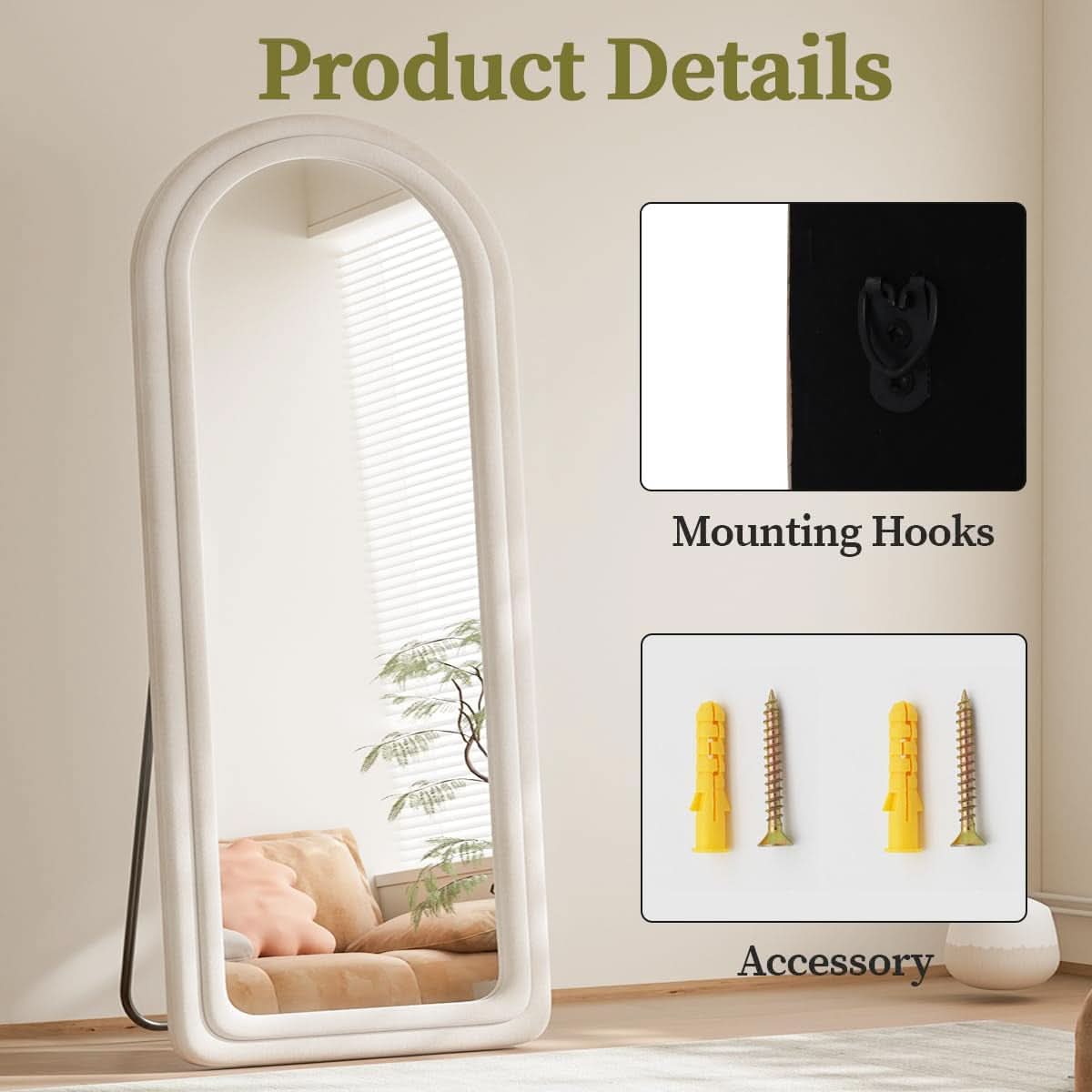 Arched Full Length Floor Mirror 71 X 32 Inches White-3
