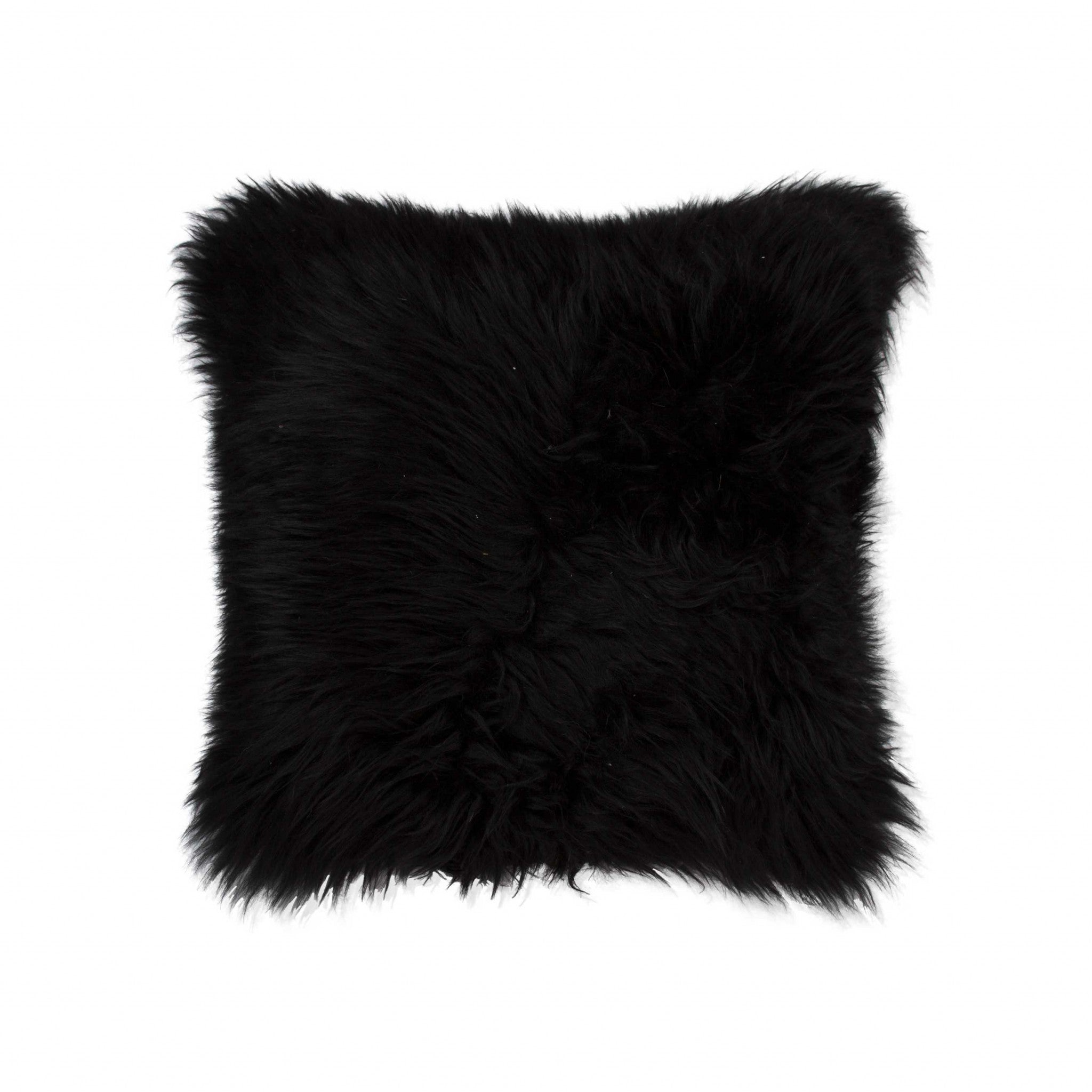 18" Black Sheepskin Throw Pillow-0