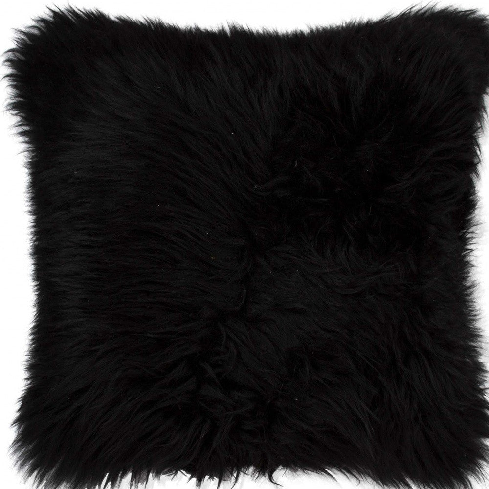 18" Black Sheepskin Throw Pillow-4