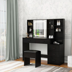Black Vanity Desk With Large Mirror Illumination Mode-3