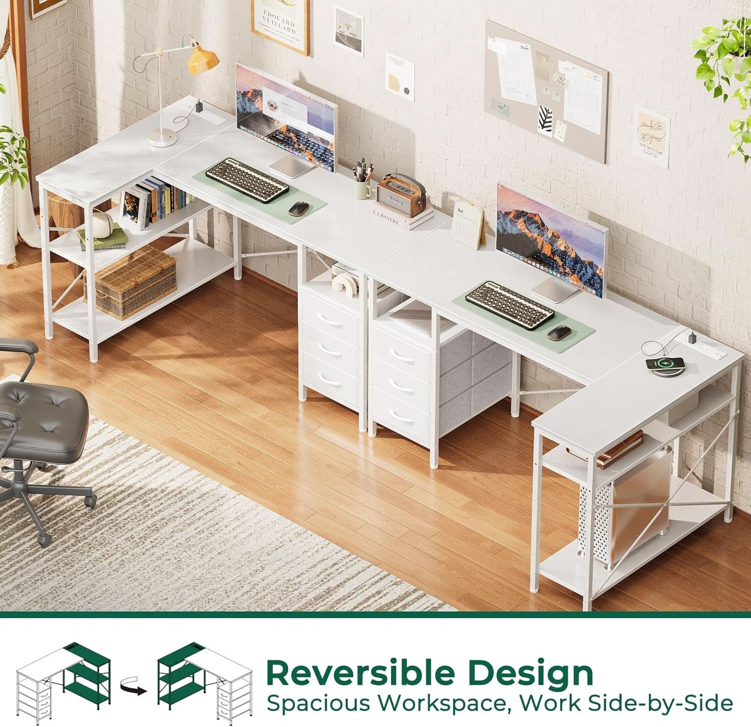 47 Inch L Shaped Desk With Power Outlets For Home Office-3