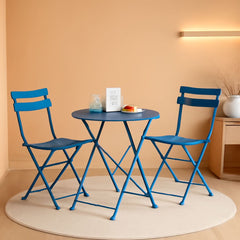 Peacock Blue 3 Piece Folding Bistro Set For Patio Garden-4