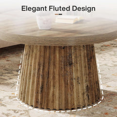 Solid Walnut Round Coffee Table 31.5 Inches Drum Base-4