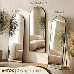 Matte Black Full Length Floor Mirror 76x34 Arched Freestanding-4