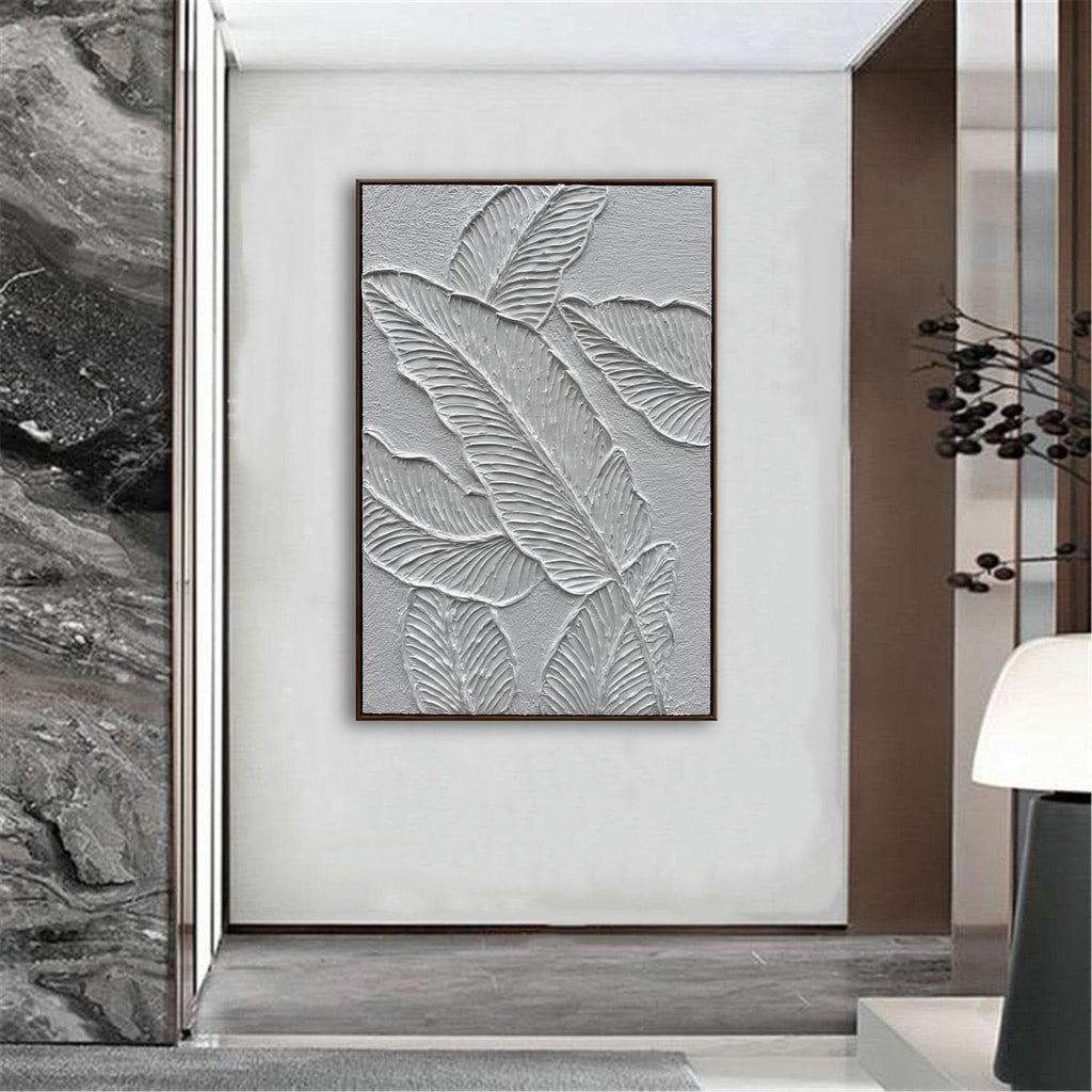 Framed White Textured Canvas WallArt 24x36 Inches Matte Sleek-1