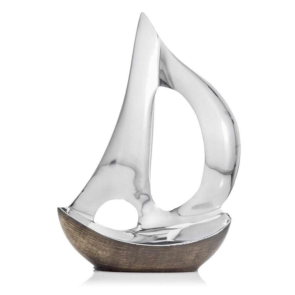 12" Brown and Silver Buffed Aluminum Sailboat Tabletop Sculpture-0