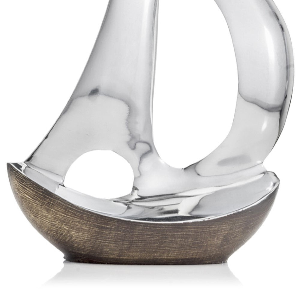 12" Brown and Silver Buffed Aluminum Sailboat Tabletop Sculpture-3