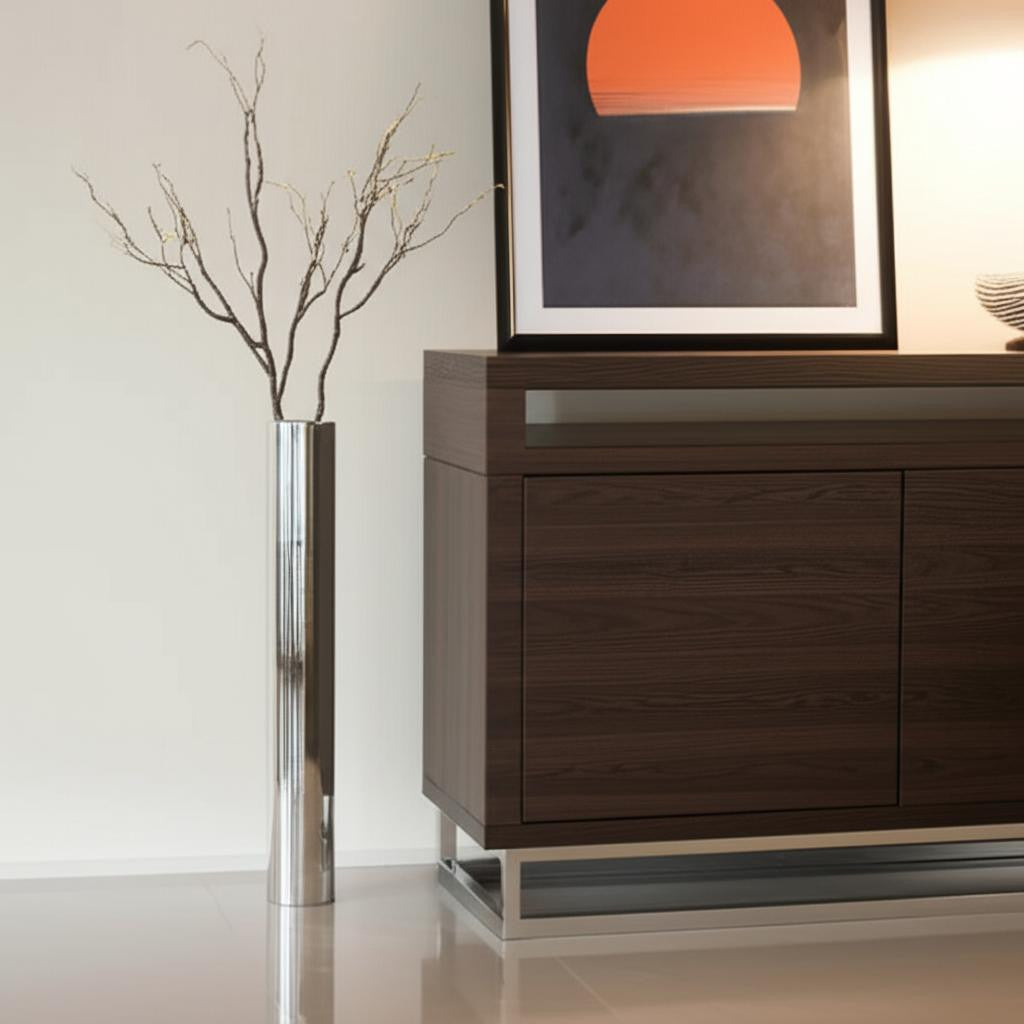 40" Silver Aluminum Cylindrical Floor Vase-0