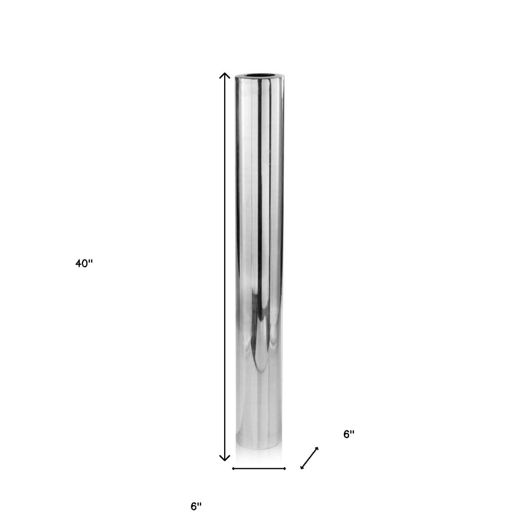 40" Silver Aluminum Cylindrical Floor Vase-4