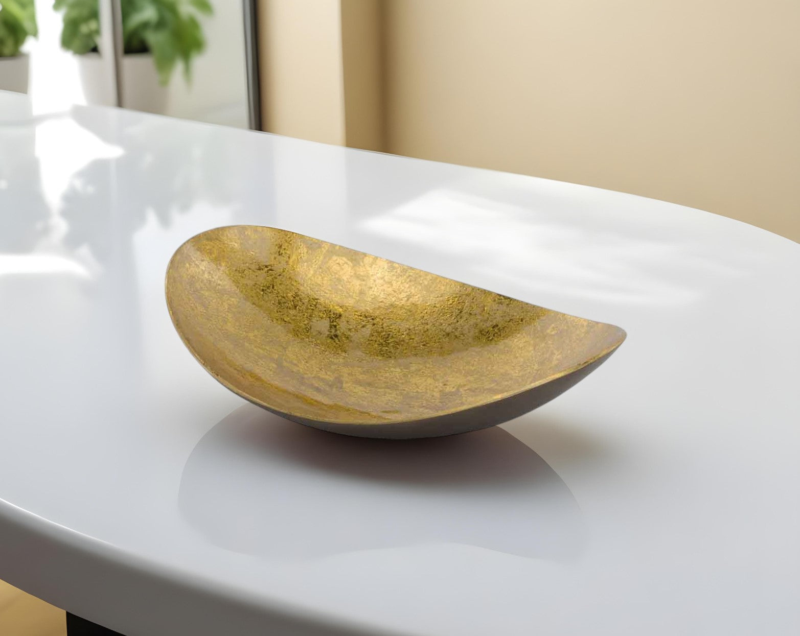 11" Gold and Bronze Aluminum Oval Centerpiece Bowl-0